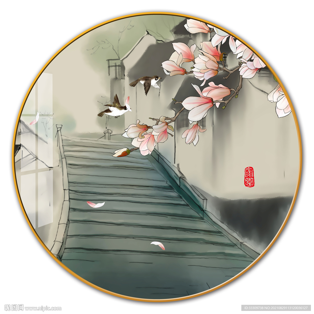 手绘麋鹿山水抽象装饰画