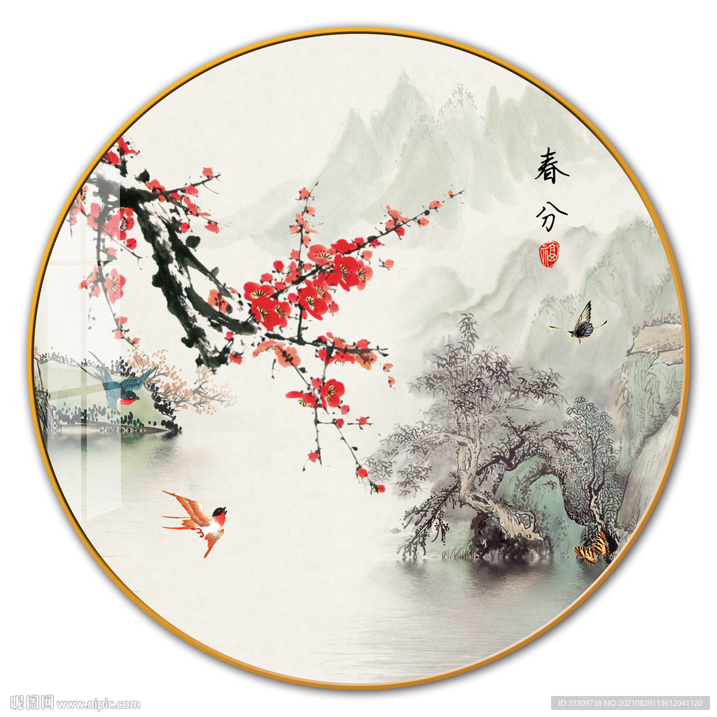 梅花山水抽象装饰画