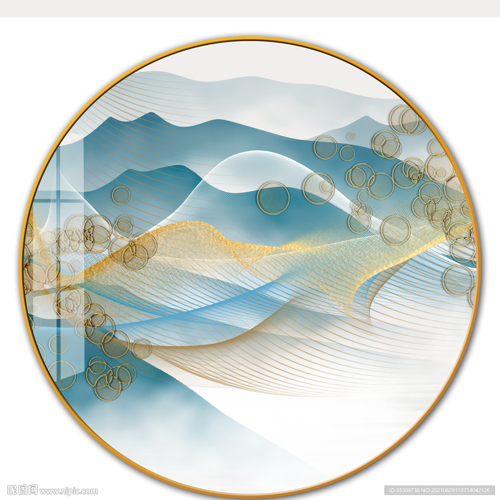 简约烁金麋鹿山水抽象装饰画