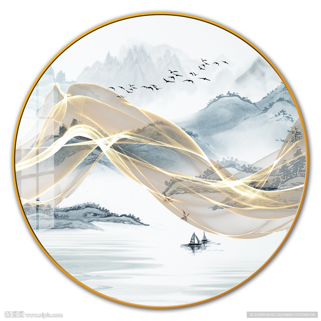 麋鹿山水抽象线装饰画