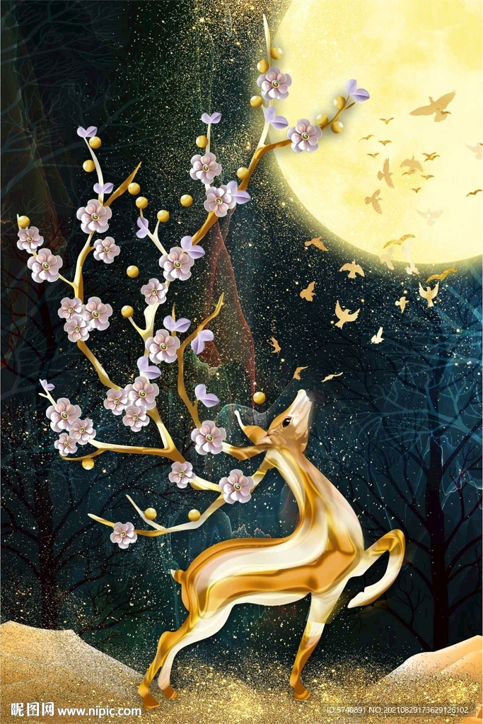 玄关发财鹿装饰画