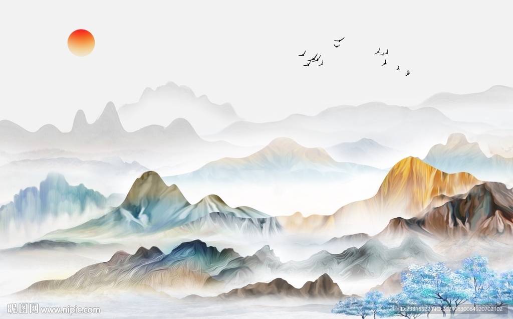 新中式山水背景墙