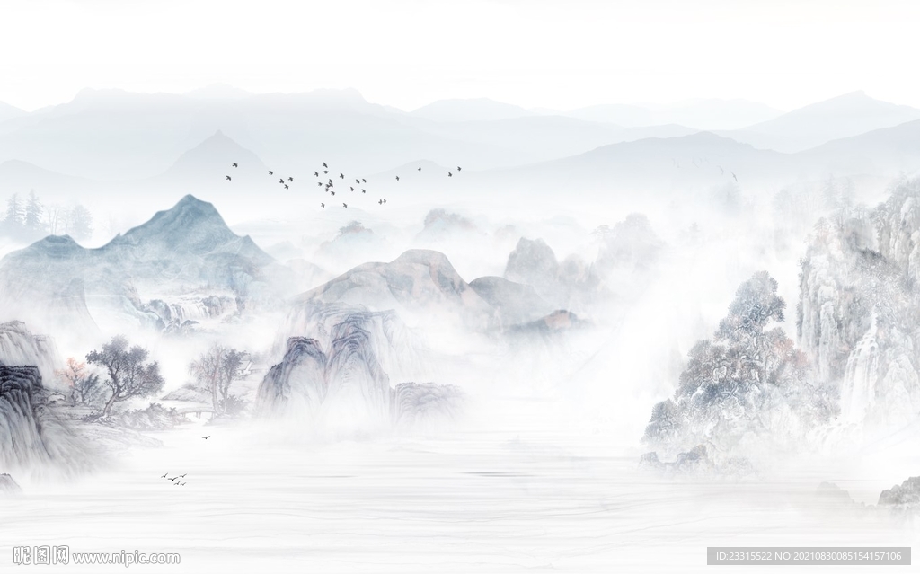 新中式山水背景墙
