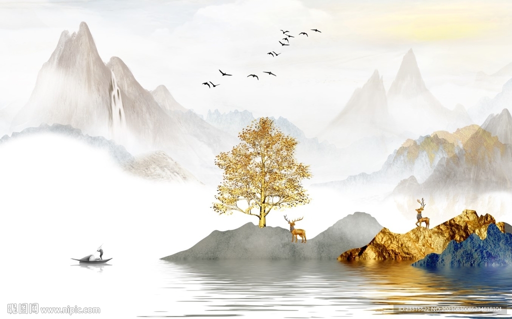 新中式山水背景墙