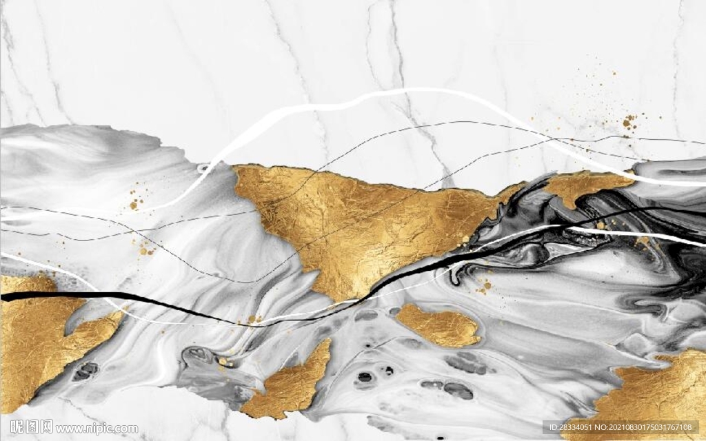 大理石爵士白抽象金色水墨背景墙