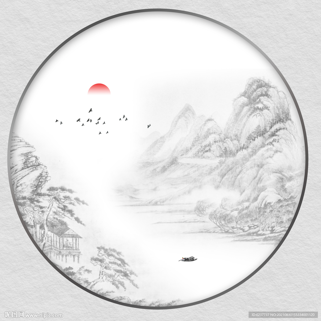 圆形山水画