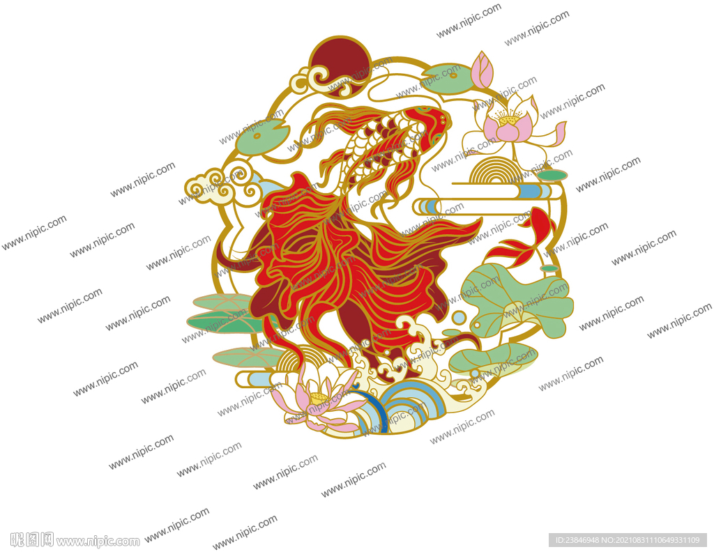 锦鲤印花 平面图 矢量图 