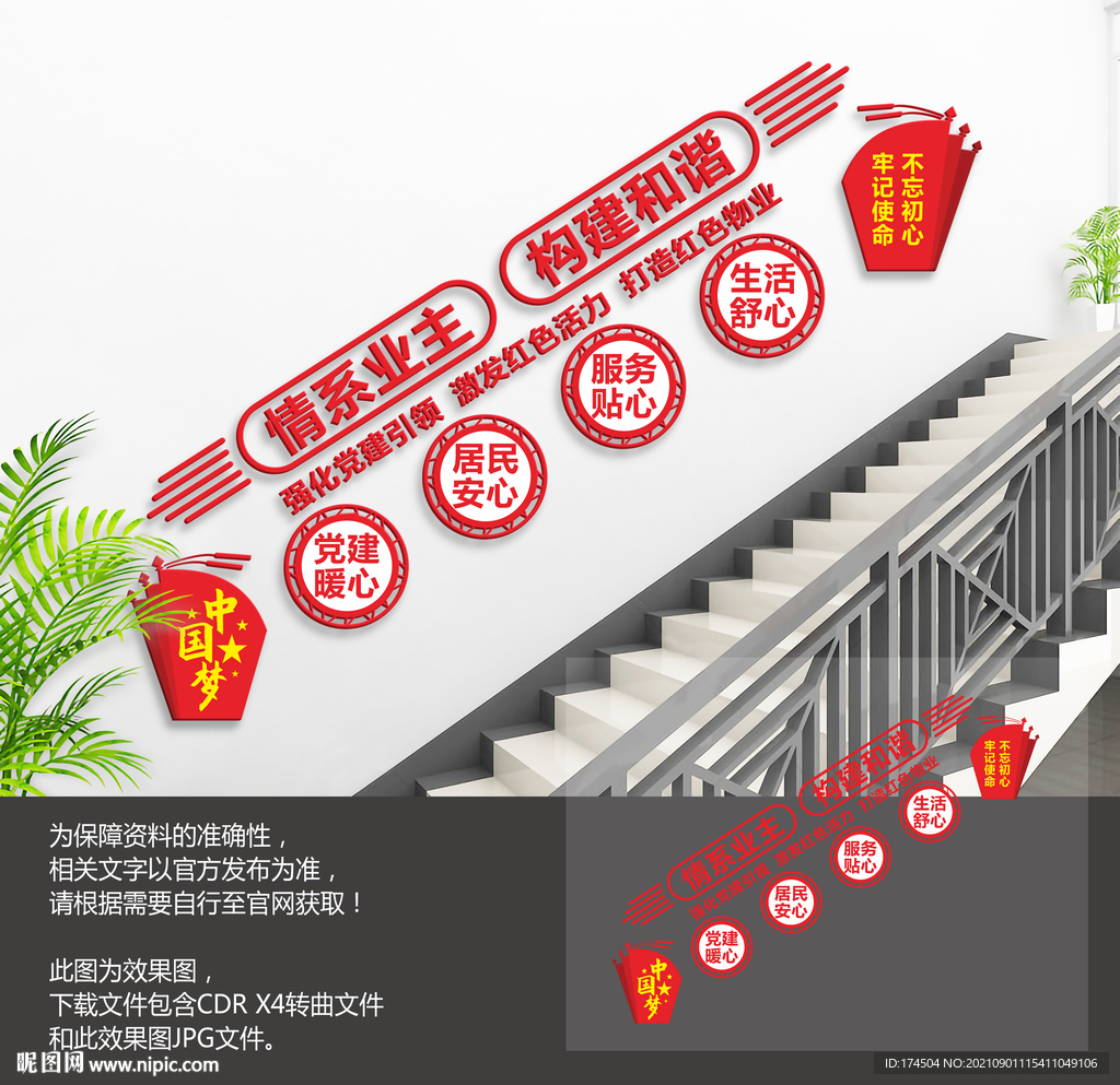 红色物业楼梯文化墙