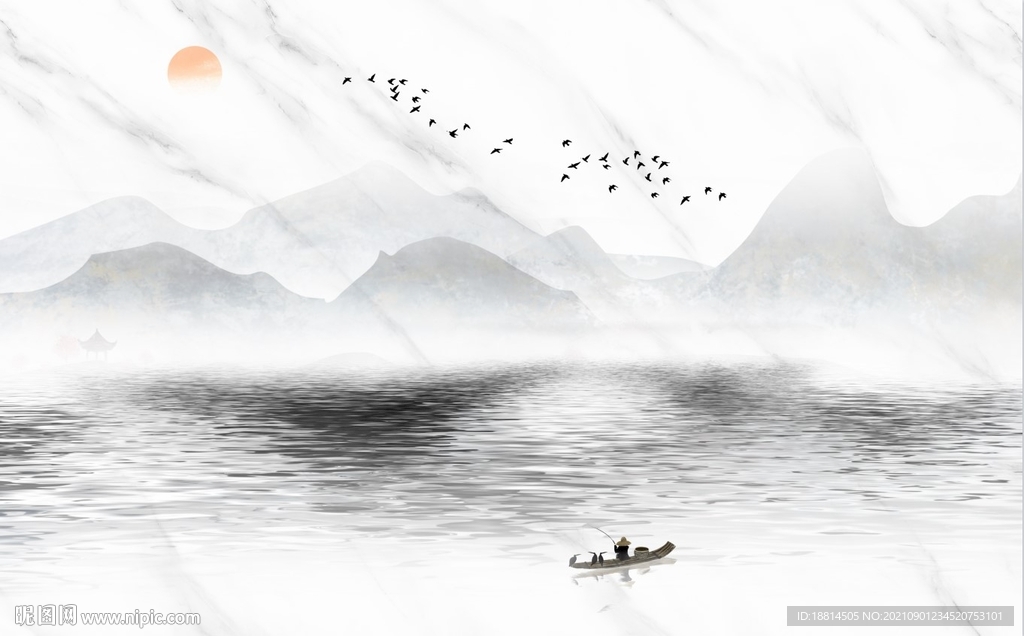 新中式山水背景墙