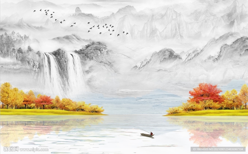 新中式山水背景墙