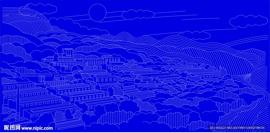 贵州十里酒城线稿白描图