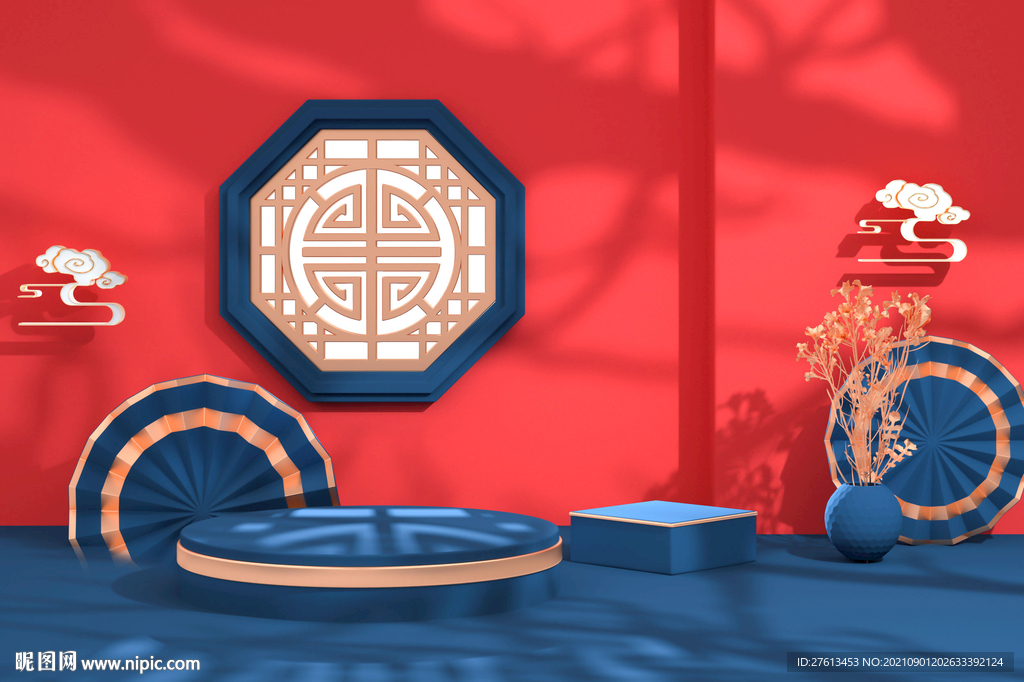 C4D红色中国风海报国潮海报
