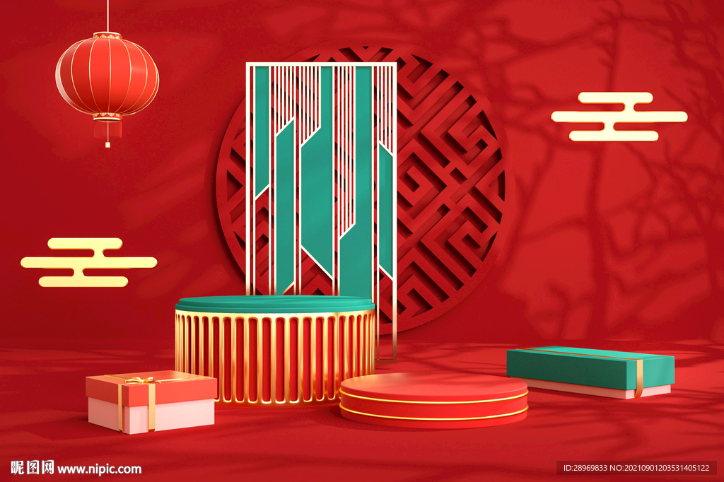 C4D国潮风中式背景