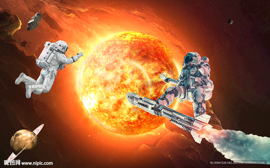 3D宇航员外太空宇宙背景墙