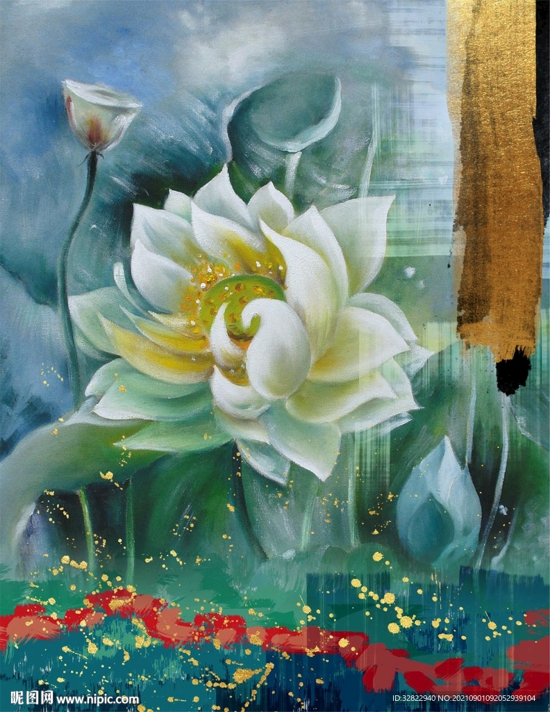 荷花油画玄关