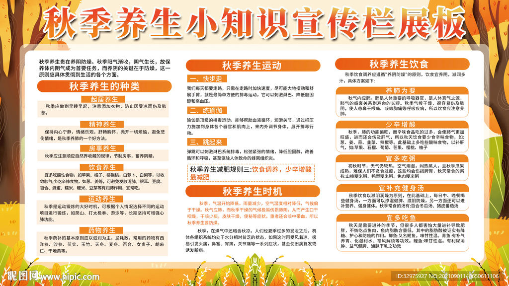 秋季养生小知识宣传栏展板