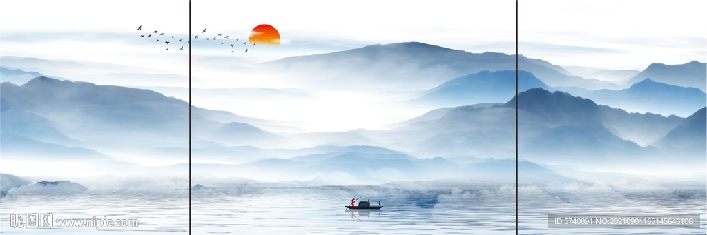 意境山水三联画