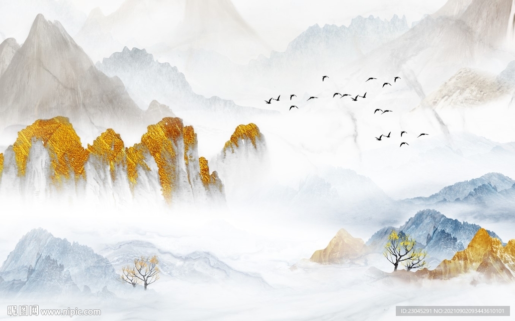 新中式山水背景墙