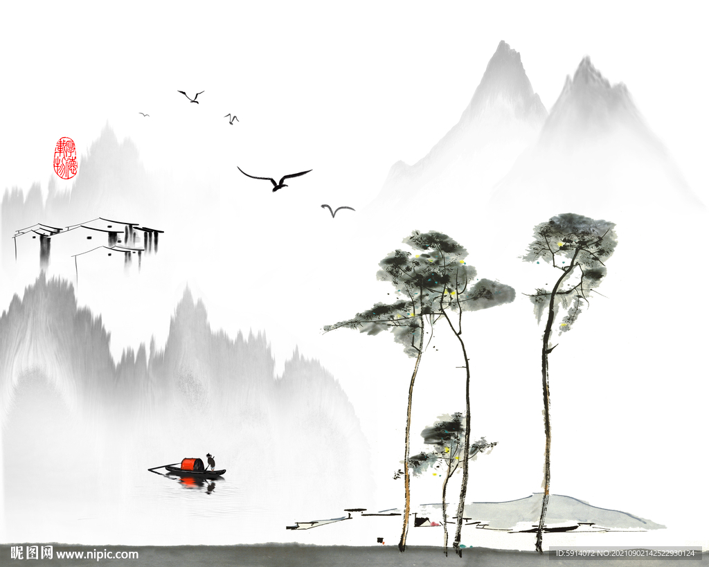 装饰画 水墨山水画 新中式