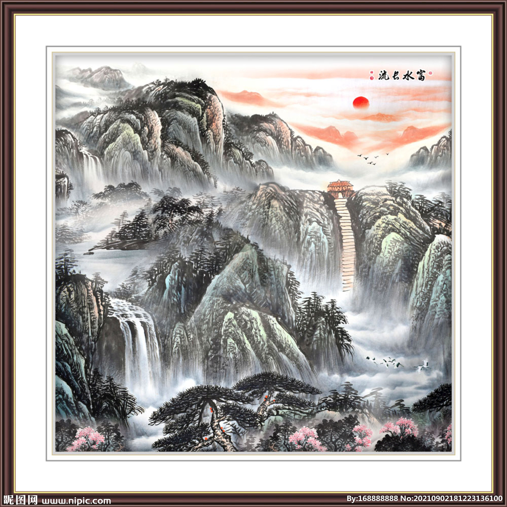 山水瀑布风景画