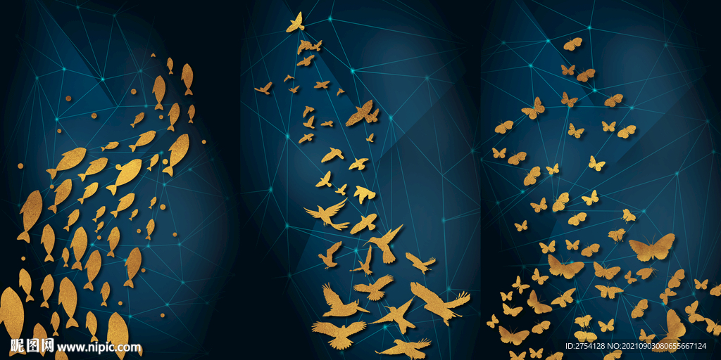 晶瓷画 抽象画 鱼群飞鸟