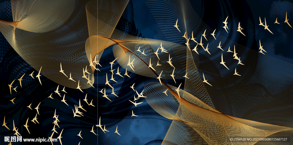 晶瓷画 抽象画 线条 飞鸟