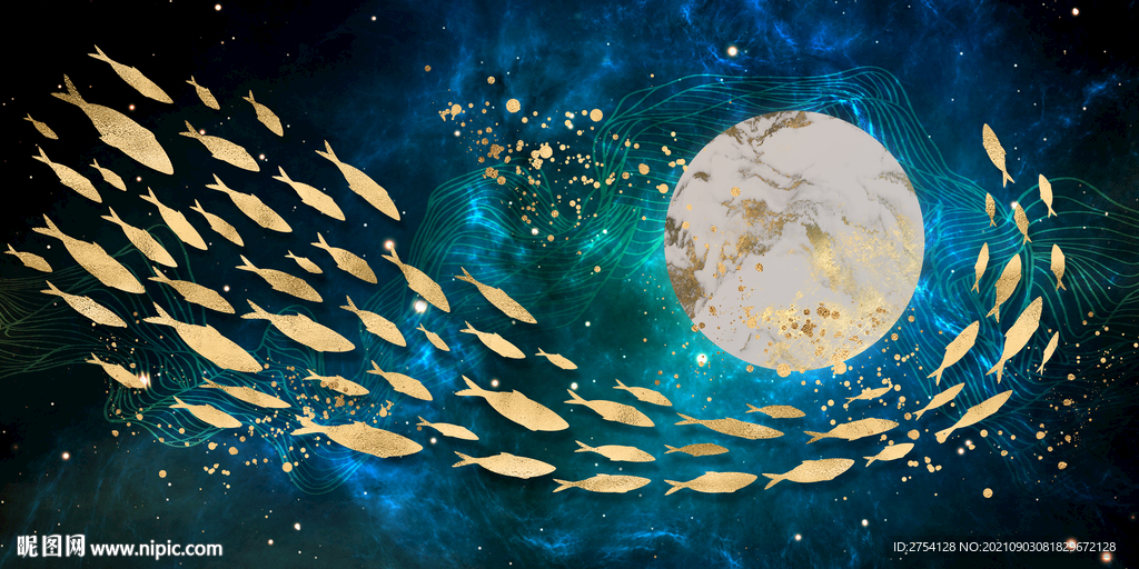 晶瓷画 抽象画 鱼群