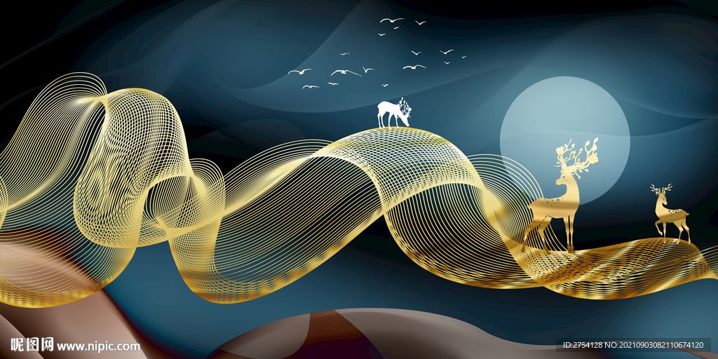 晶瓷画 抽象画 金线