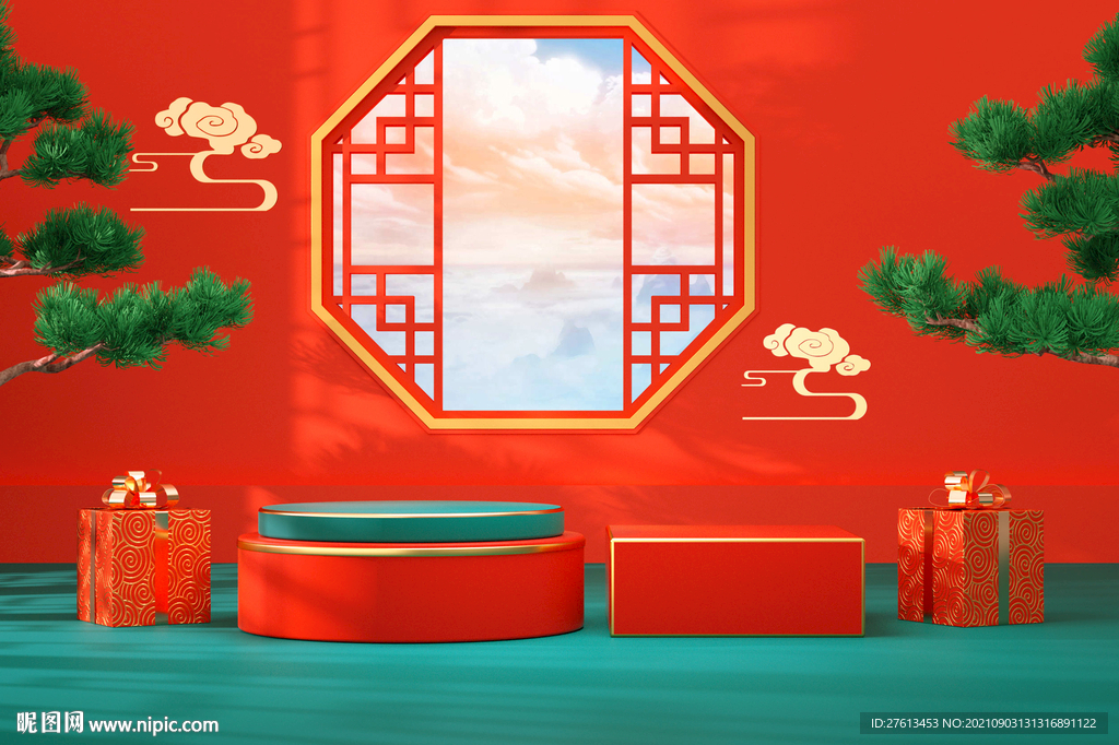 国潮风C4D舞台背景