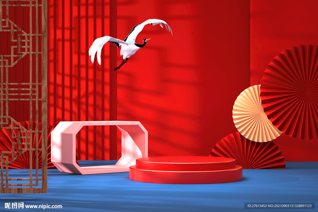 C4D国潮红色背景