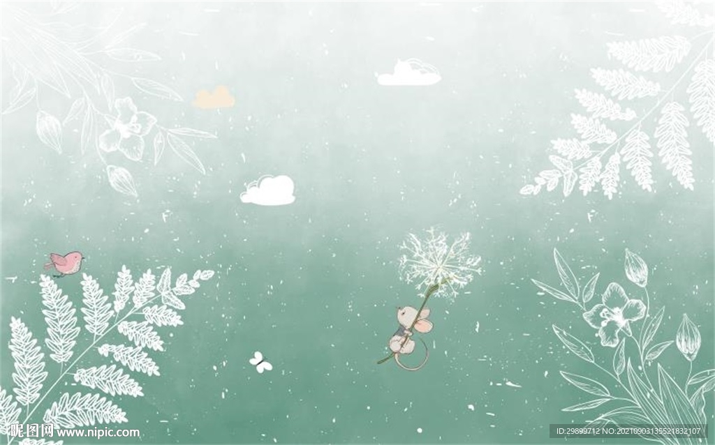 抽象叶子蒲公英绿色背景