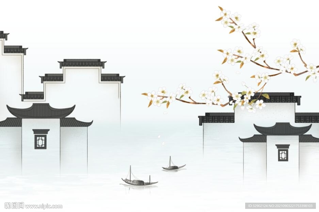 江南春建筑山水背景墙