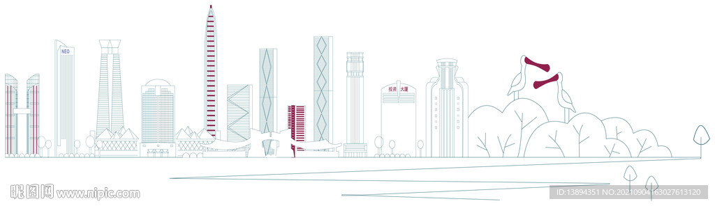 深圳线条图 矢量