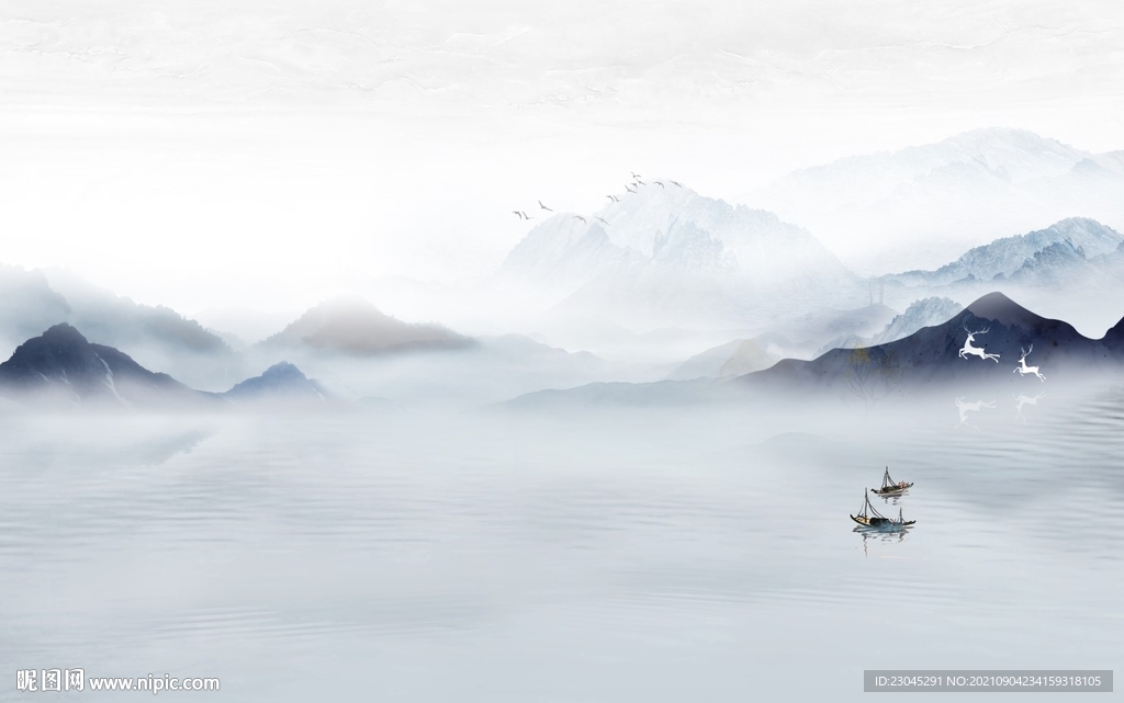 水墨山水新中式背景墙