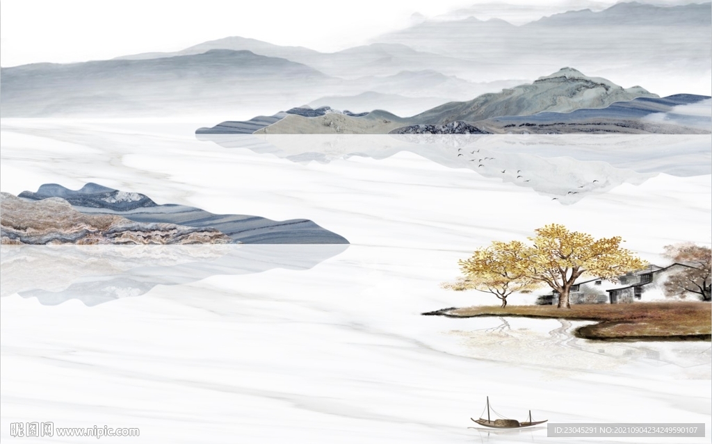 新中式山水背景墙