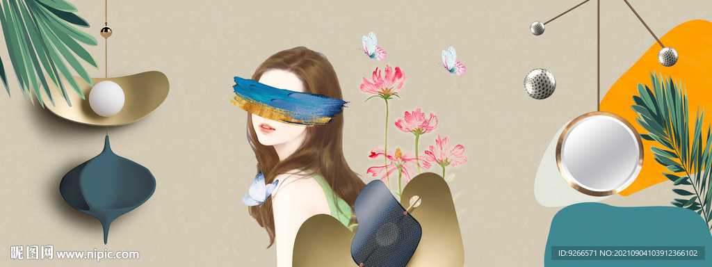 抽象几何人物线条卧室画床头画