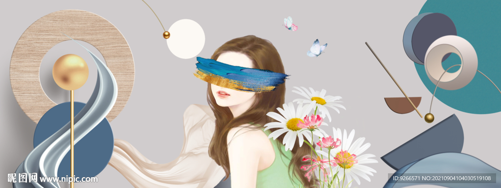 抽象几何人物线条卧室画床头画