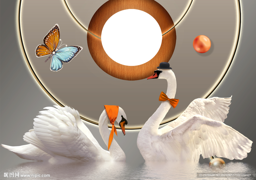 餐厅画 天鹅情侣