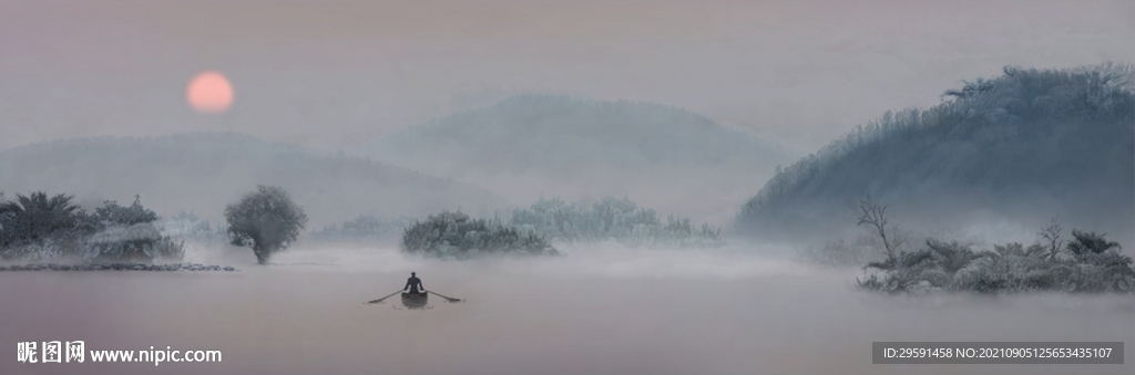 游船山水画背景墙