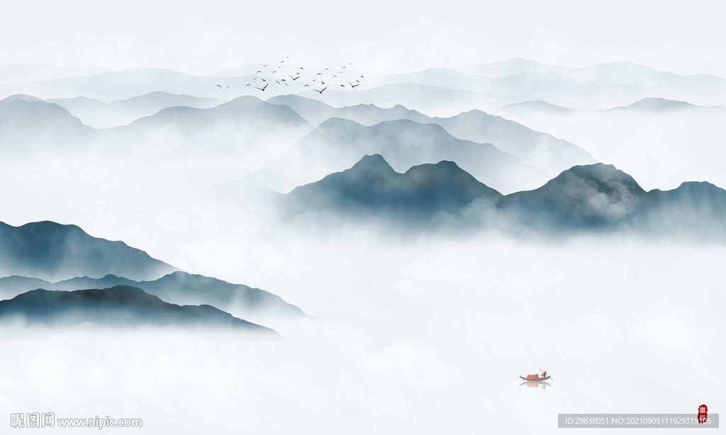 黑白山水画