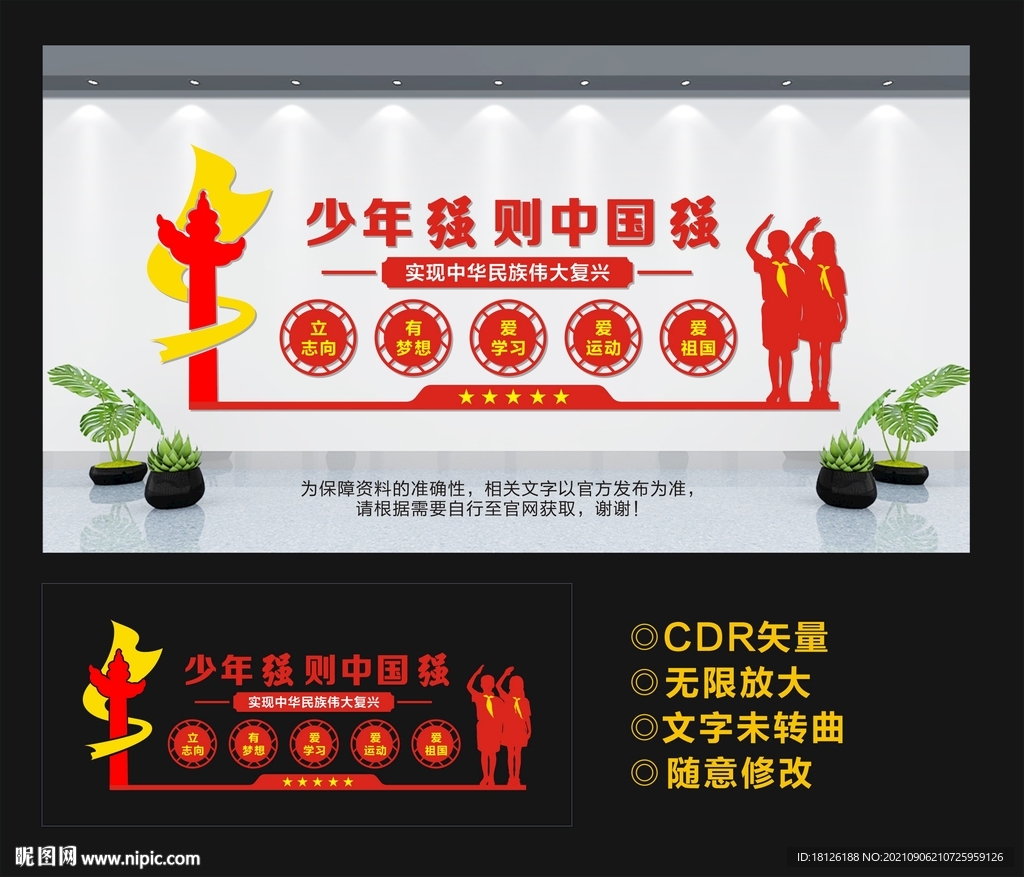 学校党建文化墙 少年强则中国强