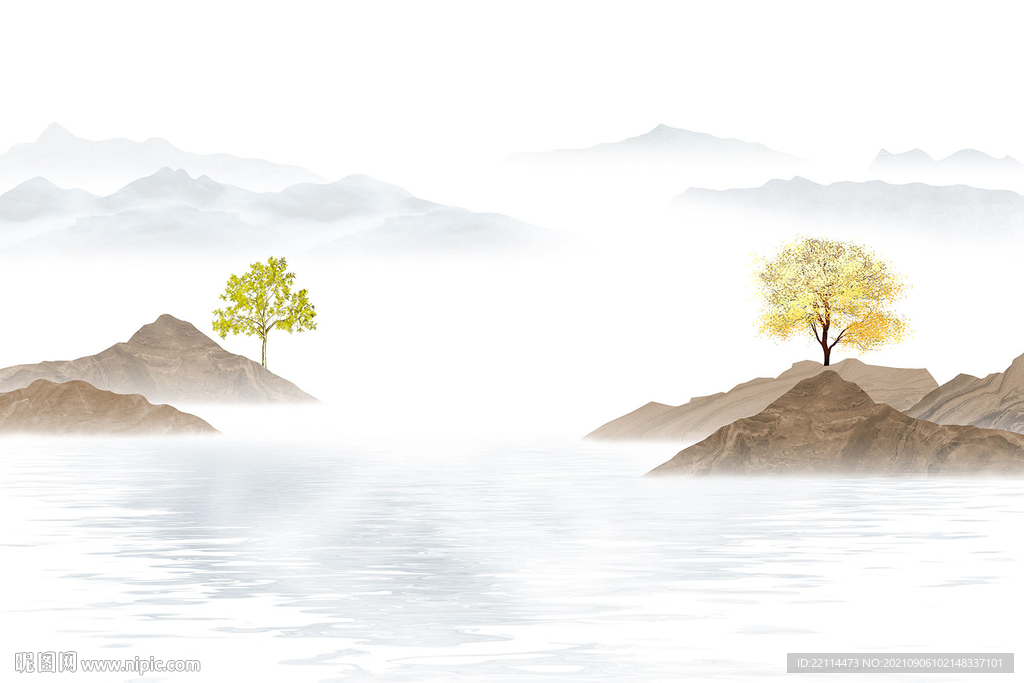 新中式水墨意境山水电视背景墙