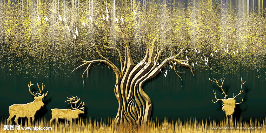 晶瓷画 抽象画 金色森林