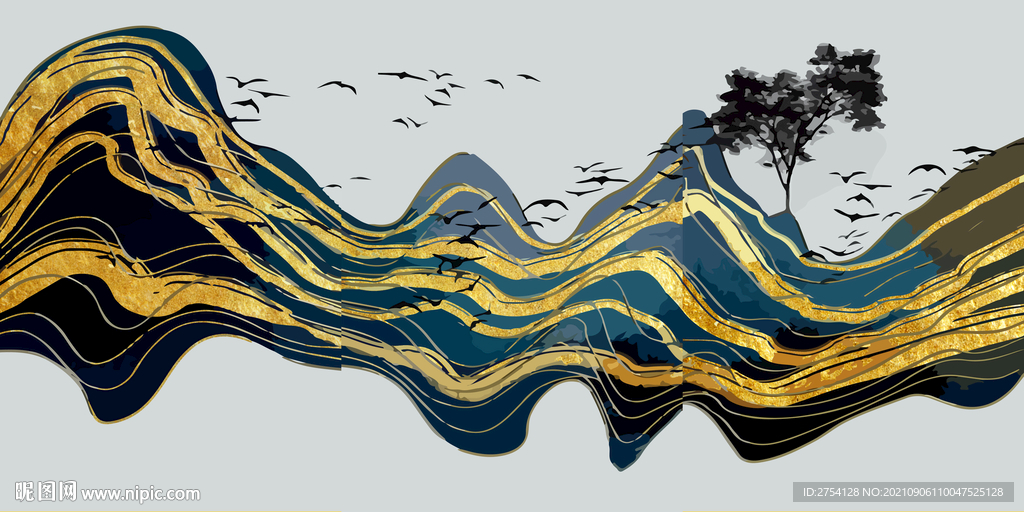 晶瓷画 抽象画 线条山水