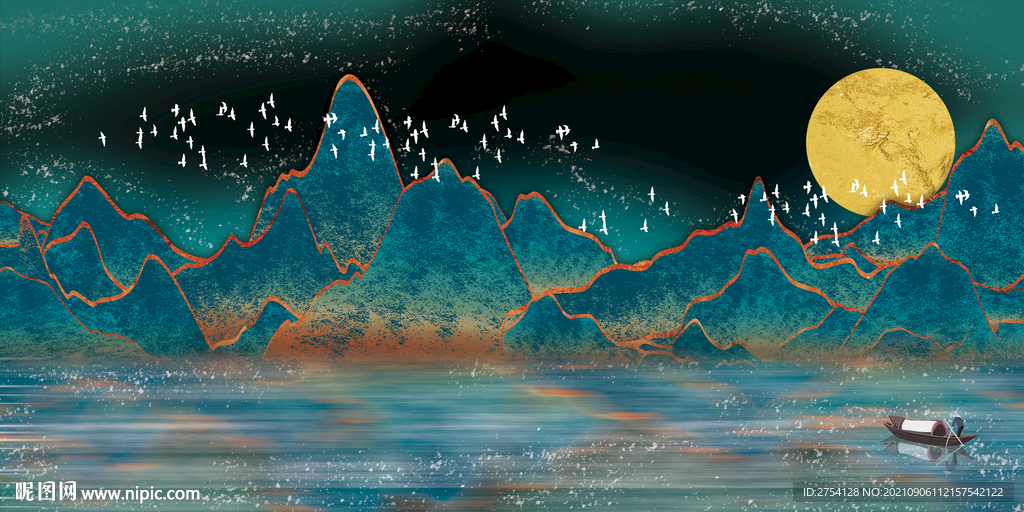 晶瓷画 抽象画 蓝色山川