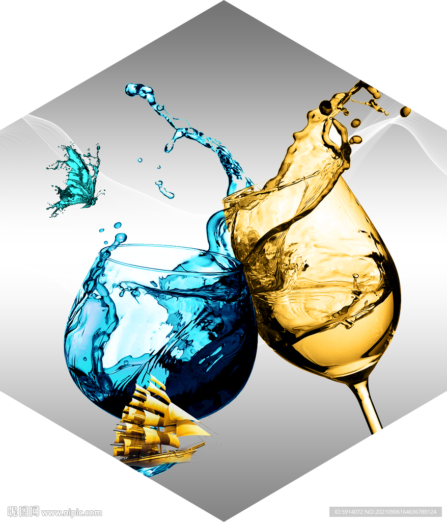 装饰画 新中式 高足酒杯