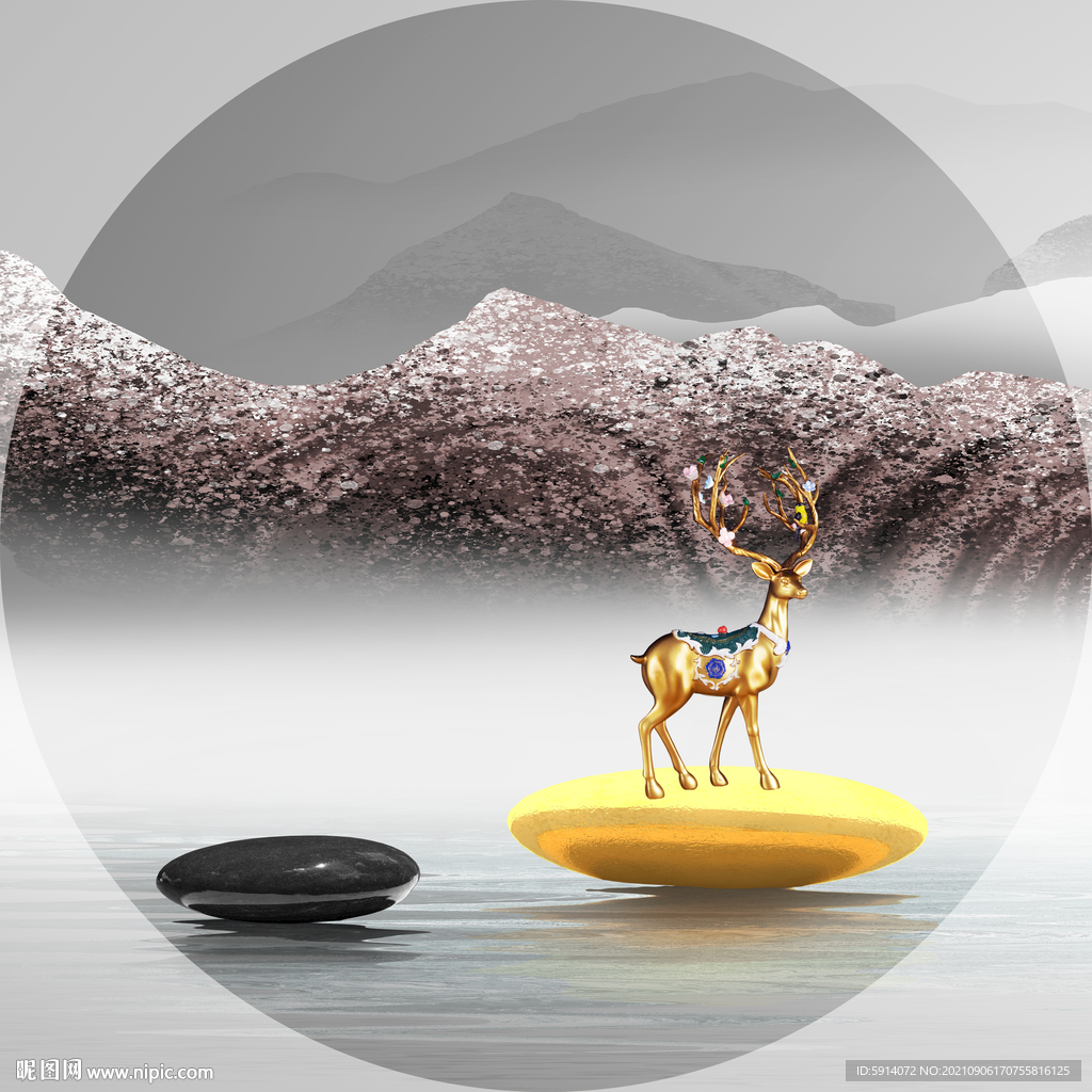 装饰画 新中式 麋鹿