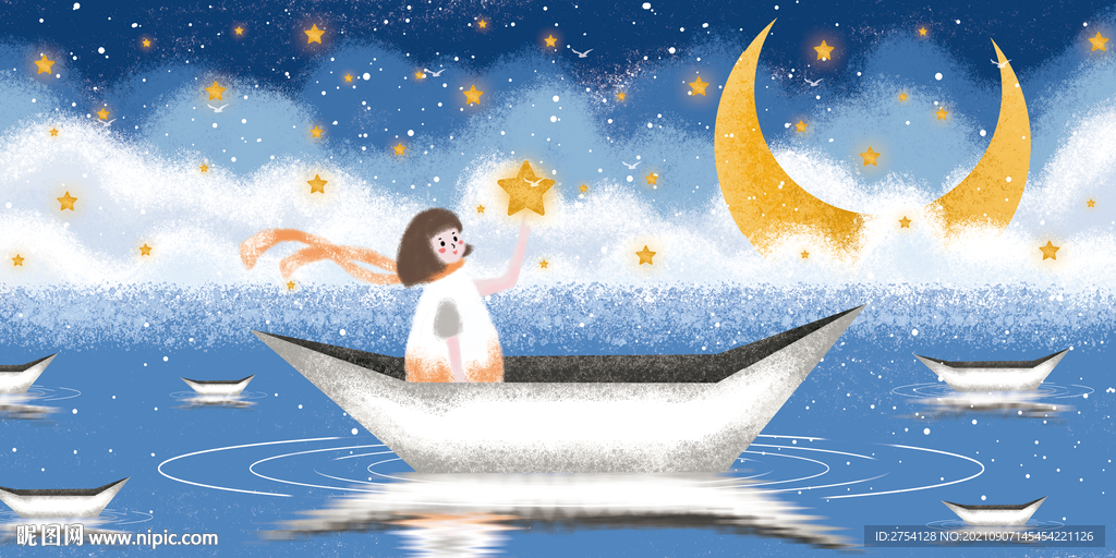 晶瓷画 纸船 星空