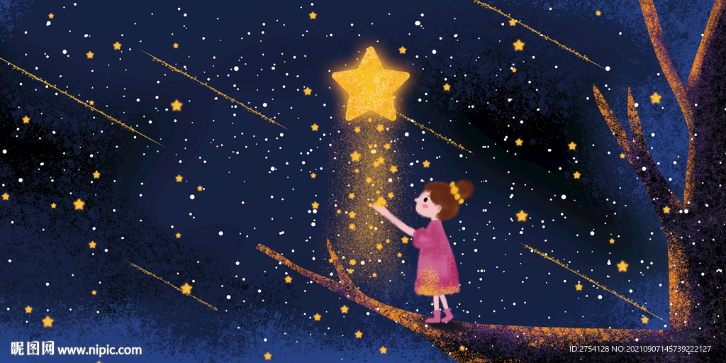 晶瓷画 星空夜晚 女孩