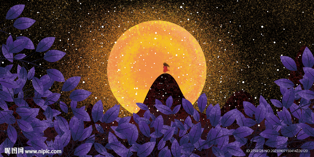 晶瓷画 抽象画 星空 紫色叶子
